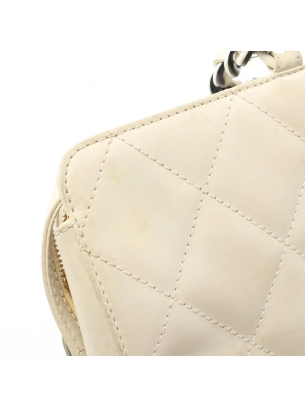 Chanel Tote Quilted White Leather Plastic Chain